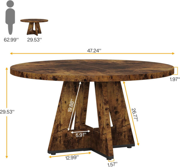 Tribesigns Farmhouse Dining Table, 47 Inch Round Dinner Table for 4, Rustic Round Dining Room Table for Home Dining Room Living Room (Wood)