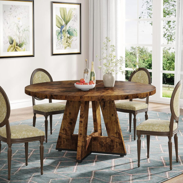Tribesigns Farmhouse Dining Table, 47 Inch Round Dinner Table for 4, Rustic Round Dining Room Table for Home Dining Room Living Room (Wood)