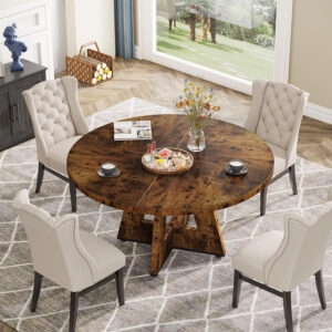 Tribesigns Farmhouse Dining Table, 47 Inch Round Dinner Table for 4, Rustic Round Dining Room Table for Home Dining Room Living Room (Wood)