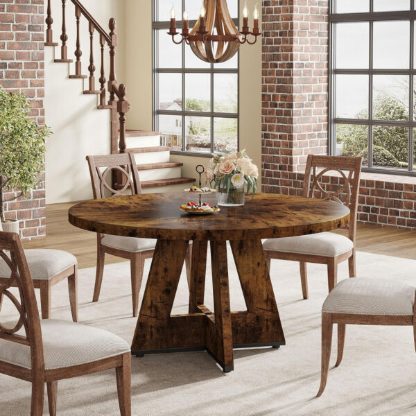 Tribesigns Farmhouse Dining Table, 47 Inch Round Dinner Table for 4, Rustic Round Dining Room Table for Home Dining Room Living Room (Wood)