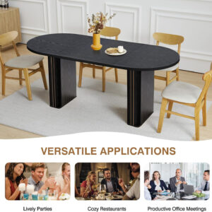 78 Inch Dining Table for 6 8 10, Modern Farmhouse Rectangular Kitchen Table, Long Dining Room Tables with Wood Strip Base for Kitchen Living Room (Walnut)