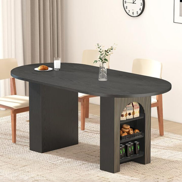 78 Inch Dining Table for 6 8 10, Modern Farmhouse Rectangular Kitchen Table, Long Dining Room Tables with Wood Strip Base for Kitchen Living Room (Walnut)