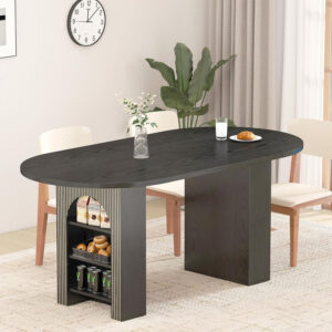 78 Inch Dining Table for 6 8 10, Modern Farmhouse Rectangular Kitchen Table, Long Dining Room Tables with Wood Strip Base for Kitchen Living Room (Walnut)