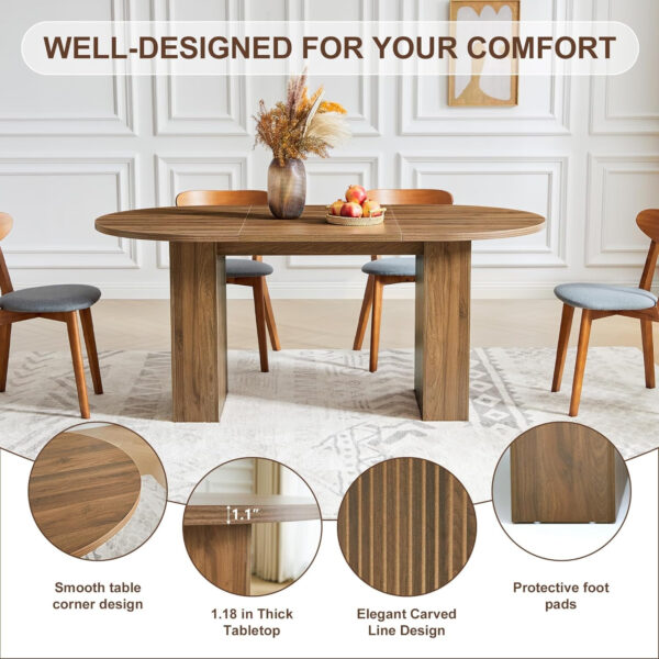 78 Inch Dining Table for 6 8 10, Modern Farmhouse Rectangular Kitchen Table, Long Dining Room Tables with Wood Strip Base for Kitchen Living Room (Walnut)