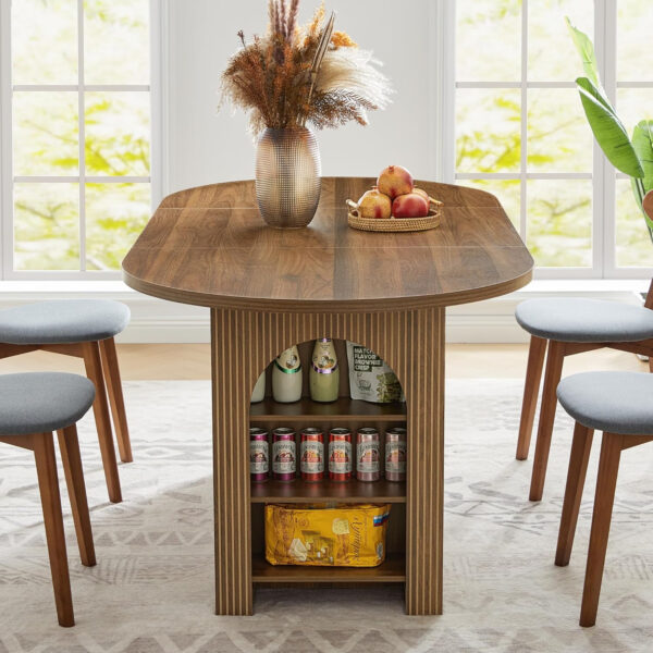 78 Inch Dining Table for 6 8 10, Modern Farmhouse Rectangular Kitchen Table, Long Dining Room Tables with Wood Strip Base for Kitchen Living Room (Walnut)