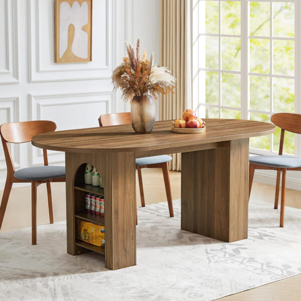 78 Inch Dining Table for 6 8 10, Modern Farmhouse Rectangular Kitchen Table, Long Dining Room Tables with Wood Strip Base for Kitchen Living Room (Walnut)