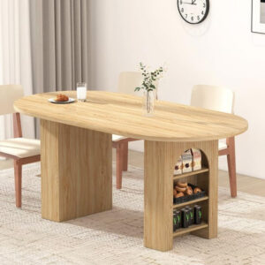 78 Inch Dining Table for 6 8 10, Modern Farmhouse Rectangular Kitchen Table, Long Dining Room Tables with Wood Strip Base for Kitchen Living Room (Walnut)