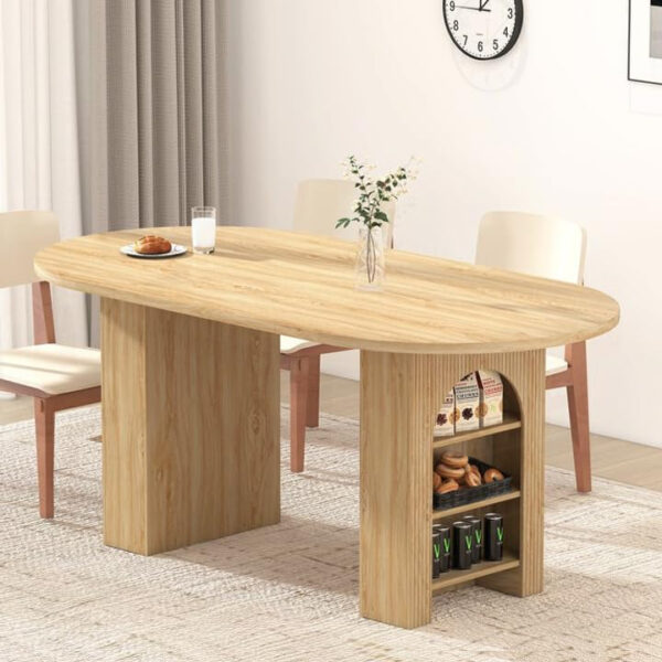 78 Inch Dining Table for 6 8 10, Modern Farmhouse Rectangular Kitchen Table, Long Dining Room Tables with Wood Strip Base for Kitchen Living Room (Walnut)