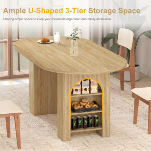 78 Inch Dining Table for 6 8 10, Modern Farmhouse Rectangular Kitchen Table, Long Dining Room Tables with Wood Strip Base for Kitchen Living Room (Walnut)