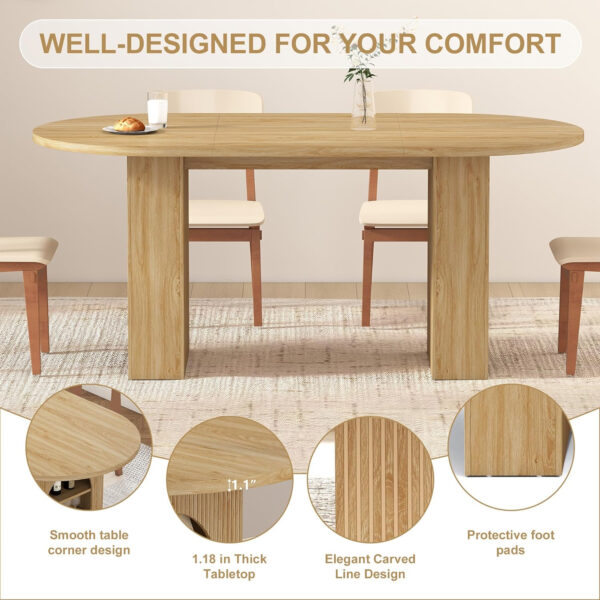 78 Inch Dining Table for 6 8 10, Modern Farmhouse Rectangular Kitchen Table, Long Dining Room Tables with Wood Strip Base for Kitchen Living Room (Walnut)