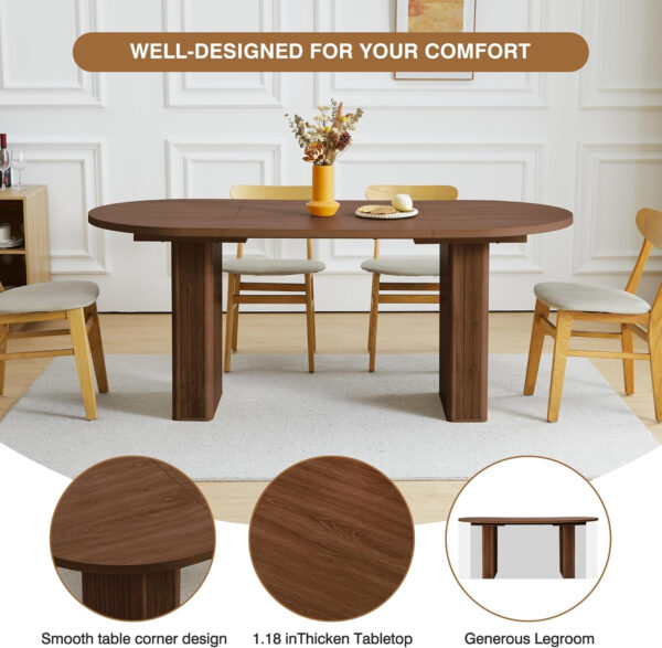 78 Inch Dining Table for 6 8 10, Modern Farmhouse Rectangular Kitchen Table, Long Dining Room Tables with Wood Strip Base for Kitchen Living Room (Walnut)