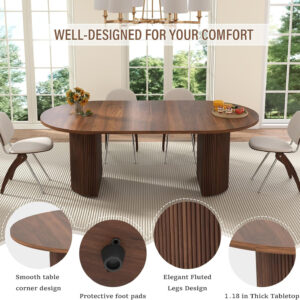 78 Inch Dining Table for 6 8 10, Modern Farmhouse Rectangular Kitchen Table, Long Dining Room Tables with Wood Strip Base for Kitchen Living Room (Walnut)