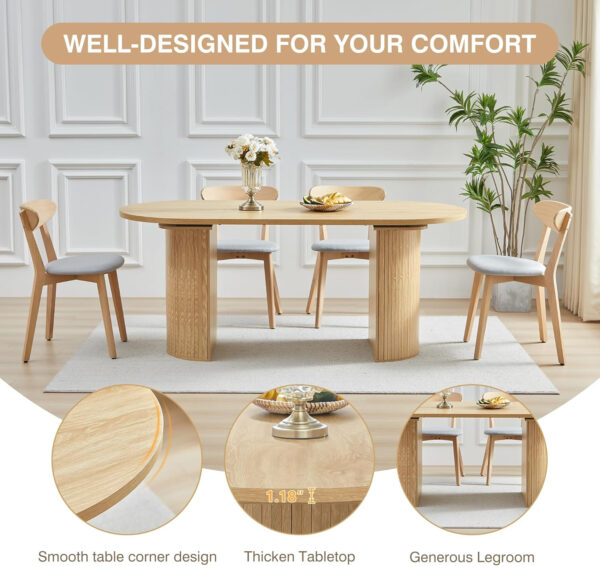 78 Inch Dining Table for 6 8 10, Modern Farmhouse Rectangular Kitchen Table, Long Dining Room Tables with Wood Strip Base for Kitchen Living Room (Walnut)