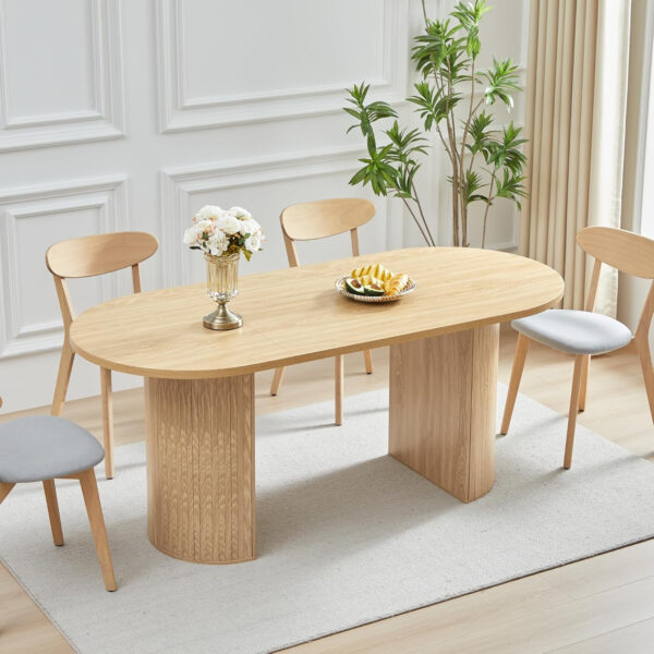 78 Inch Dining Table for 6 8 10, Modern Farmhouse Rectangular Kitchen Table, Long Dining Room Tables with Wood Strip Base for Kitchen Living Room (Walnut)