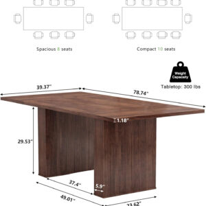 78 Inch Dining Table for 6 8 10, Modern Farmhouse Rectangular Kitchen Table, Long Dining Room Tables with Wood Strip Base for Kitchen Living Room (Walnut)