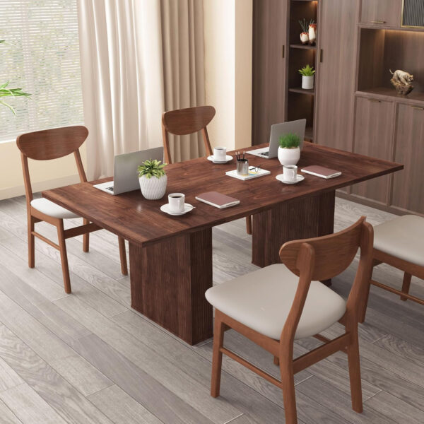 78 Inch Dining Table for 6 8 10, Modern Farmhouse Rectangular Kitchen Table, Long Dining Room Tables with Wood Strip Base for Kitchen Living Room (Walnut)