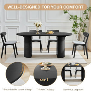 78 Inch Dining Table for 6 8 10, Modern Farmhouse Rectangular Kitchen Table, Long Dining Room Tables with Wood Strip Base for Kitchen Living Room (Walnut)