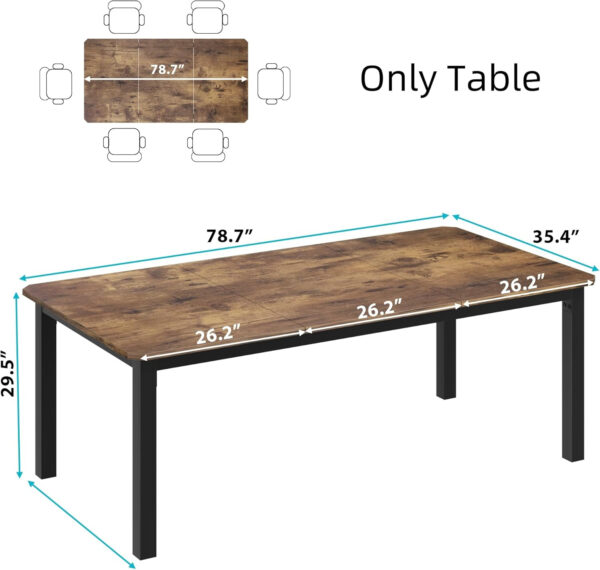 6886fe2f0247b3315ef52696e71f6532aad3de495c6d5d1482552.jpg GarveeHome Industrial Dining Table for 6-8 People, 78.7 Inch Long Kitchen Table with Sturdy Metal Frame & Rustic Brown Finish - Seats 6 Rectangular Counter for Dinner, Easy to Install(Only Table)