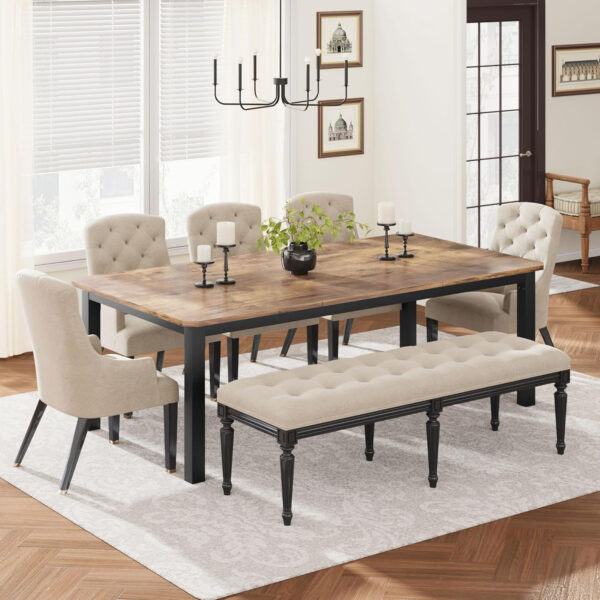 6886fe30c916f6db23cd8dbb8ae8fe0770e150b61e355ccc27811.jpg GarveeHome Industrial Dining Table for 6-8 People, 78.7 Inch Long Kitchen Table with Sturdy Metal Frame & Rustic Brown Finish - Seats 6 Rectangular Counter for Dinner, Easy to Install(Only Table)