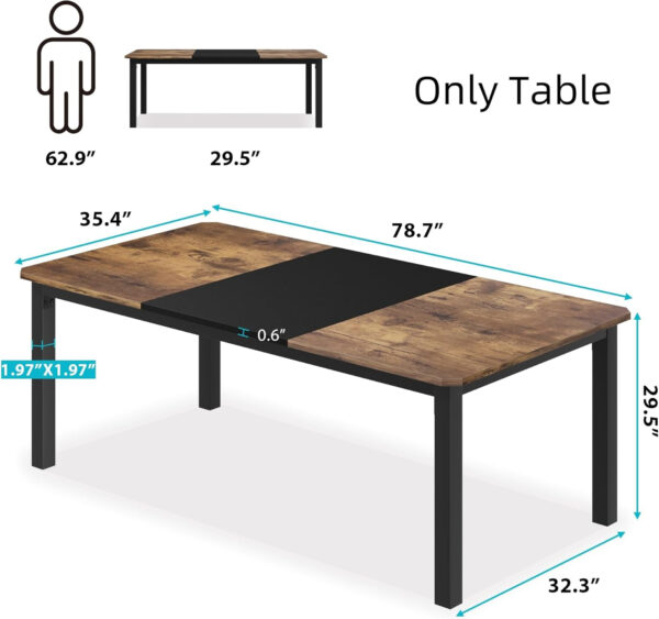 6886fe38d39fb806323789e81fcfd32cdec64e9d6af7cc2cbaf12.jpg GarveeHome Industrial Dining Table for 6-8 People, 78.7 Inch Long Kitchen Table with Sturdy Metal Frame & Rustic Brown Finish - Seats 6 Rectangular Counter for Dinner, Easy to Install(Only Table)