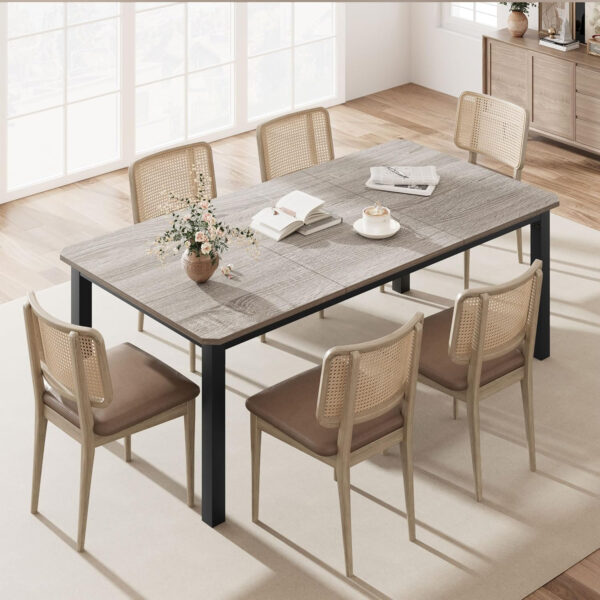 6886fe46e0a06566742b86f0a53f9e3fcc83f6b8930a61a965a21.jpg GarveeHome Industrial Dining Table for 6-8 People, 78.7 Inch Long Kitchen Table with Sturdy Metal Frame & Rustic Brown Finish - Seats 6 Rectangular Counter for Dinner, Easy to Install(Only Table)