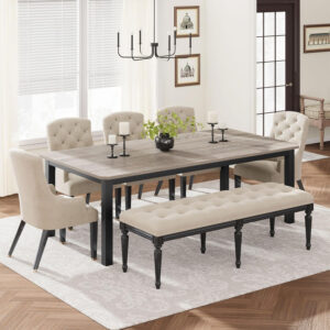 6886fe4ce3c7b914fce87b2aba5f410798e9ee7f1c9fd19ffce63.jpg GarveeHome Industrial Dining Table for 6-8 People, 78.7 Inch Long Kitchen Table with Sturdy Metal Frame & Rustic Brown Finish - Seats 6 Rectangular Counter for Dinner, Easy to Install(Only Table)