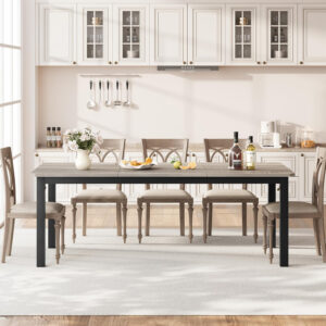 6886fe4e154fc7c71dc276a07f170c1b9bd7f2b8afc44bbfab615.jpg GarveeHome Industrial Dining Table for 6-8 People, 78.7 Inch Long Kitchen Table with Sturdy Metal Frame & Rustic Brown Finish - Seats 6 Rectangular Counter for Dinner, Easy to Install(Only Table)