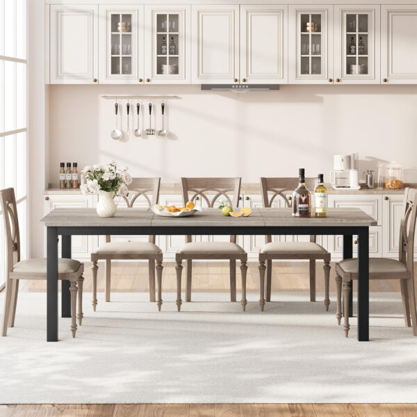 6886fe4e154fc7c71dc276a07f170c1b9bd7f2b8afc44bbfab615.jpg GarveeHome Industrial Dining Table for 6-8 People, 78.7 Inch Long Kitchen Table with Sturdy Metal Frame & Rustic Brown Finish - Seats 6 Rectangular Counter for Dinner, Easy to Install(Only Table)