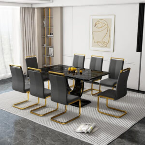 6886ffccec7ccc0d3049f8e8eddc704d509789d1e778ca77f739f.jpg Dining Table Set for 8, Kitchen Table Chairs Set of 8, Modern Dining Room Set with 71 inch Marble Dinner Table PU Leather Upholstered Chairs for Dining Room Kitchen