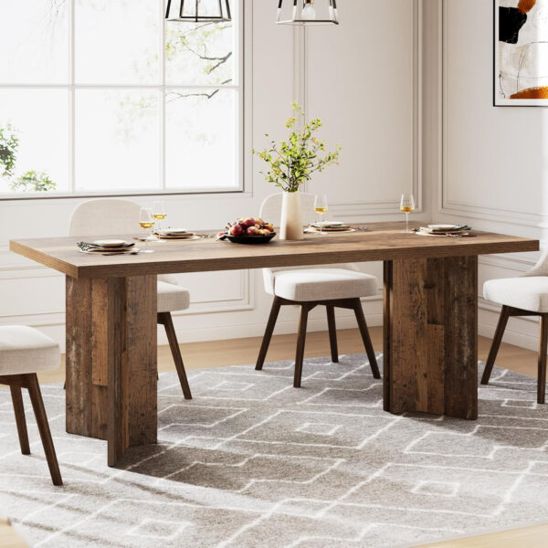 Tribesigns 63-inch Dining Table for 4-6, Farmhouse Kitchen Table with Large Tabletop, Rectangular Dinner Eating Table for Dining Room, Living Room, Kitchen
