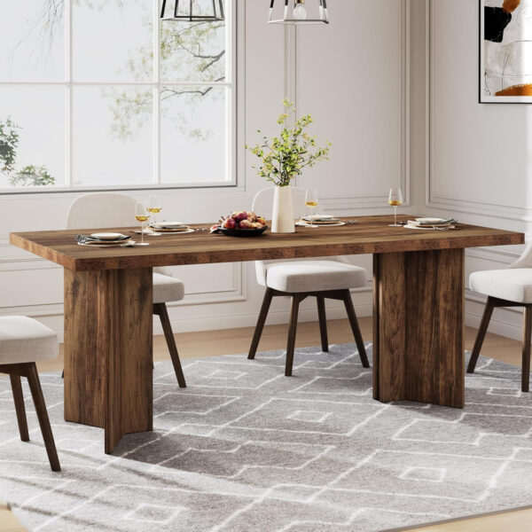 Tribesigns 63-inch Dining Table for 4-6, Farmhouse Kitchen Table with Large Tabletop, Rectangular Dinner Eating Table for Dining Room, Living Room, Kitchen