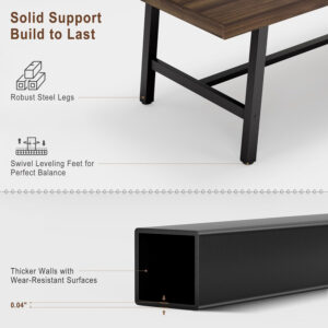 Industrial Dining Table for 6-8 People, 70.87" Long Wooden Kitchen Table with Sturdy Metal Frame & Rustic Brown Finish - Seats 6 Rectangular Counter for Dinner, Kitchen, Dining Room - Brown