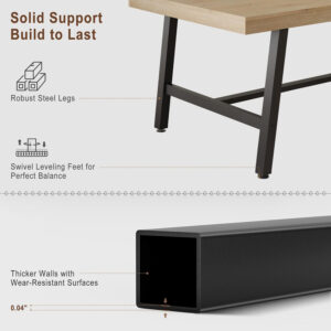 Industrial Dining Table for 6-8 People, 70.87" Long Wooden Kitchen Table with Sturdy Metal Frame & Rustic Brown Finish - Seats 6 Rectangular Counter for Dinner, Kitchen, Dining Room - Brown