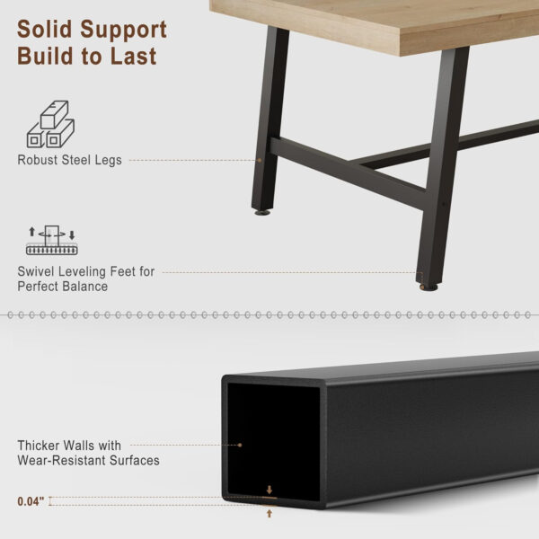 Industrial Dining Table for 6-8 People, 70.87" Long Wooden Kitchen Table with Sturdy Metal Frame & Rustic Brown Finish - Seats 6 Rectangular Counter for Dinner, Kitchen, Dining Room - Brown