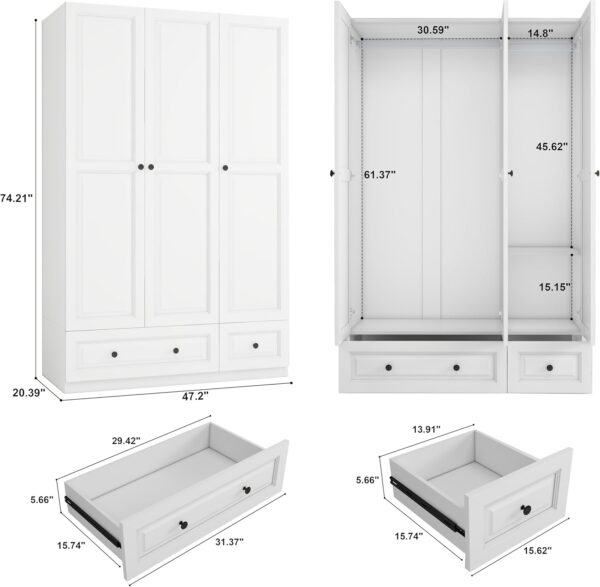 688708e8974273ddacdd8d9996c49a34c4bedea7d9dfe77a86e0e.jpg Black Armoire Wardrobe Closet with 2 Drawers: Bedroom Wardrobe Closet for Hanging Clothes, Wood Cabinet for Clothes with 4 Doors, Armoire with Shelves (Black, 63")
