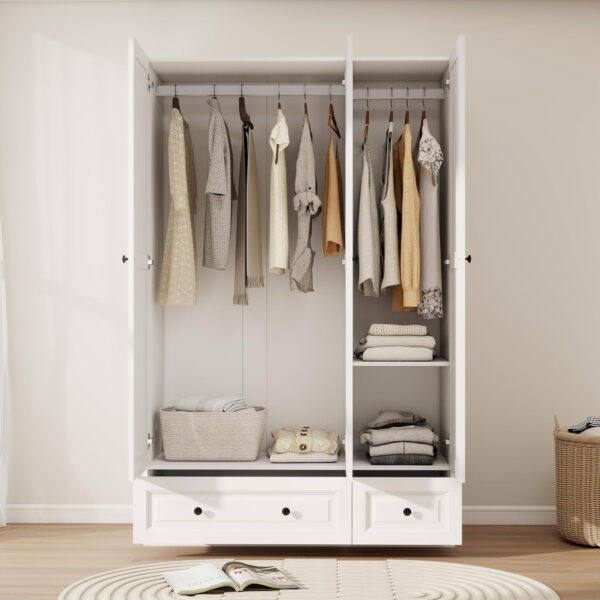 688708e9c6ea013d5bad089c856d962e0cdf5850a935d6bedbc87.jpg Black Armoire Wardrobe Closet with 2 Drawers: Bedroom Wardrobe Closet for Hanging Clothes, Wood Cabinet for Clothes with 4 Doors, Armoire with Shelves (Black, 63")