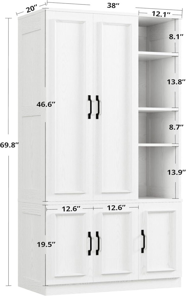 LIKIMIO Armoire Wardrobe Closet 70" H, 5 Doors Bedroom Wooden Wardrobe with 4 Storage Shelves and Hanging Rod, Clothing Storage Cabinet Organizer Combination, White