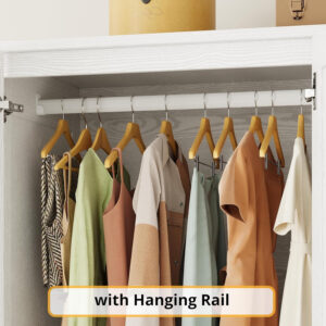 LIKIMIO Armoire Wardrobe Closet 70" H, 5 Doors Bedroom Wooden Wardrobe with 4 Storage Shelves and Hanging Rod, Clothing Storage Cabinet Organizer Combination, White