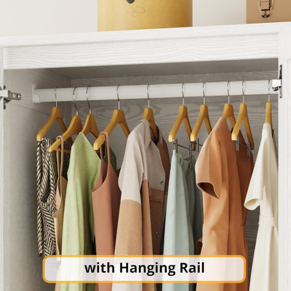 LIKIMIO Armoire Wardrobe Closet 70" H, 5 Doors Bedroom Wooden Wardrobe with 4 Storage Shelves and Hanging Rod, Clothing Storage Cabinet Organizer Combination, White