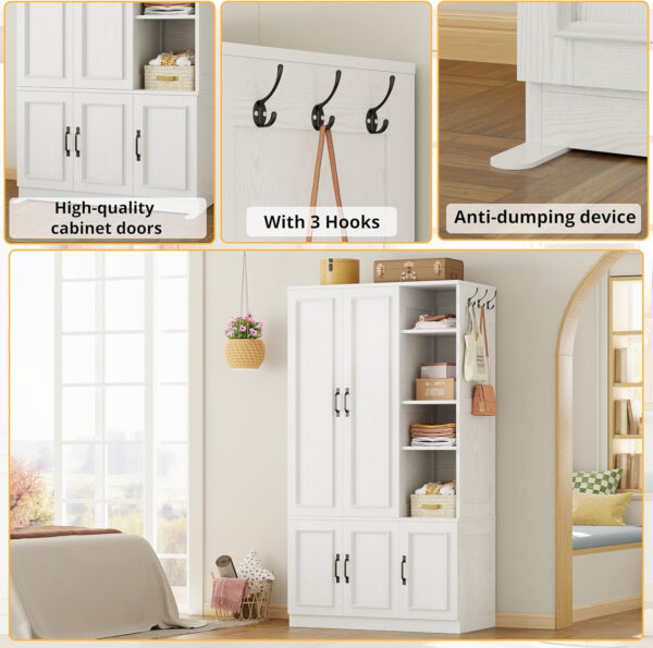 LIKIMIO Armoire Wardrobe Closet 70" H, 5 Doors Bedroom Wooden Wardrobe with 4 Storage Shelves and Hanging Rod, Clothing Storage Cabinet Organizer Combination, White