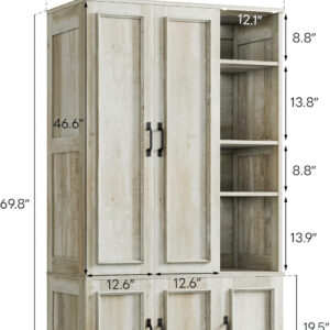 LIKIMIO Armoire Wardrobe Closet 70" H, 5 Doors Bedroom Wooden Wardrobe with 4 Storage Shelves and Hanging Rod, Clothing Storage Cabinet Organizer Combination, White