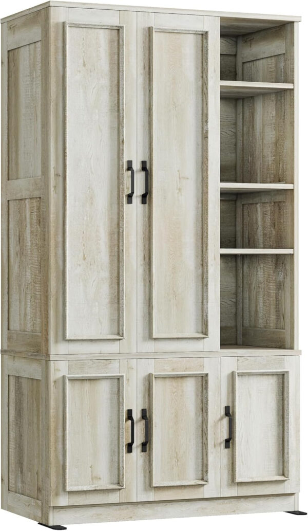 LIKIMIO Armoire Wardrobe Closet 70" H, 5 Doors Bedroom Wooden Wardrobe with 4 Storage Shelves and Hanging Rod, Clothing Storage Cabinet Organizer Combination, White