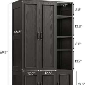 LIKIMIO Armoire Wardrobe Closet 70" H, 5 Doors Bedroom Wooden Wardrobe with 4 Storage Shelves and Hanging Rod, Clothing Storage Cabinet Organizer Combination, White