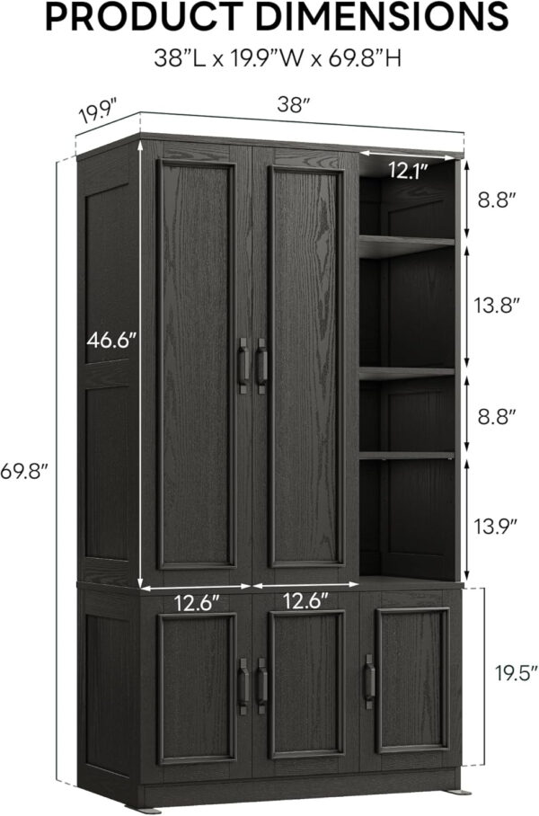 LIKIMIO Armoire Wardrobe Closet 70" H, 5 Doors Bedroom Wooden Wardrobe with 4 Storage Shelves and Hanging Rod, Clothing Storage Cabinet Organizer Combination, White