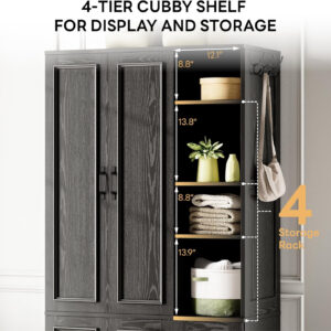 LIKIMIO Armoire Wardrobe Closet 70" H, 5 Doors Bedroom Wooden Wardrobe with 4 Storage Shelves and Hanging Rod, Clothing Storage Cabinet Organizer Combination, White