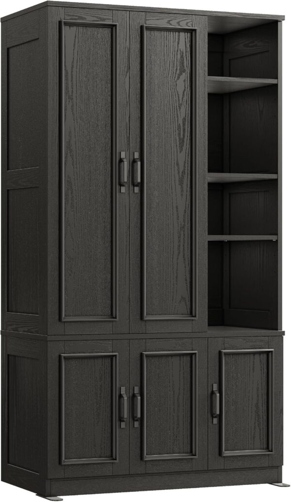 LIKIMIO Armoire Wardrobe Closet 70" H, 5 Doors Bedroom Wooden Wardrobe with 4 Storage Shelves and Hanging Rod, Clothing Storage Cabinet Organizer Combination, White