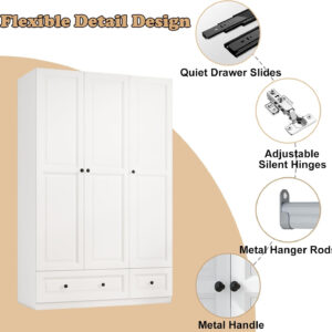 Black Armoire Wardrobe Closet with 2 Drawers: 74" Modern Wood Wardrobe Closet with 4 Doors, Storage Armoire with Shelves, Tall Clothes Cabinet for Bedroom (Black, 63")