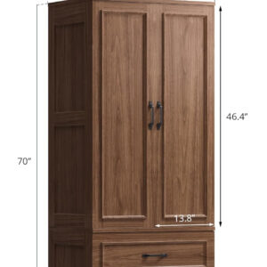 LIKIMIO Armoire Wardrobe Closet with 2 Doors and 2 Drawers 70" H x 28" W Wooden Bedroom Freestanding Wardrobe Combination for Hanging Clothes, White