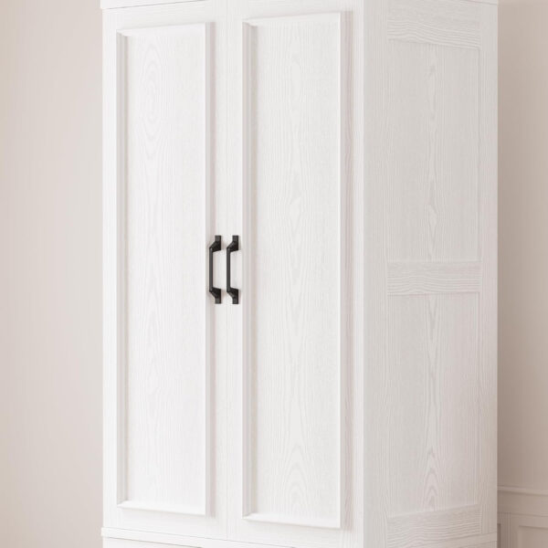 LIKIMIO Armoire Wardrobe Closet with 2 Doors and 2 Drawers 70" H x 28" W Wooden Bedroom Freestanding Wardrobe Combination for Hanging Clothes, White