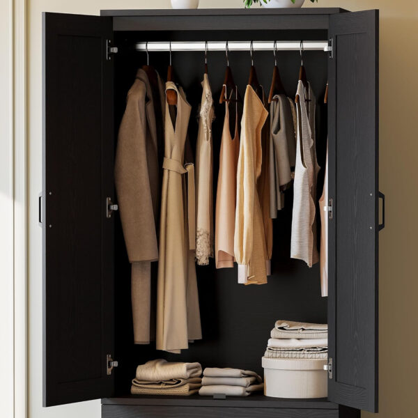 LIKIMIO Armoire Wardrobe Closet with 2 Doors and 2 Drawers 70" H x 28" W Wooden Bedroom Freestanding Wardrobe Combination for Hanging Clothes, White